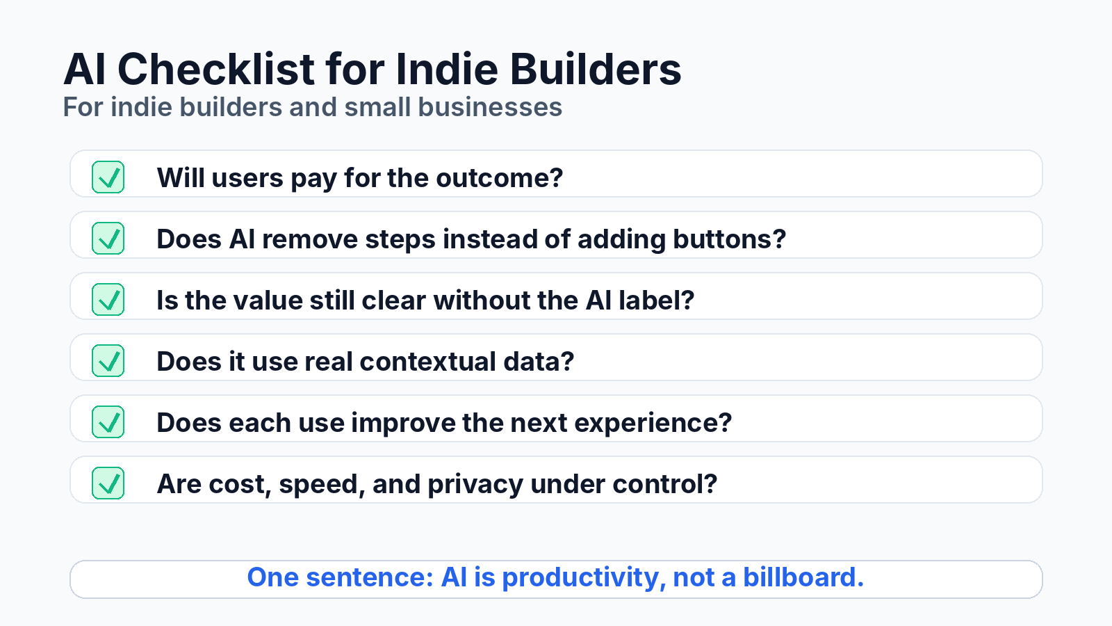 AI Checklist for Indie Builders