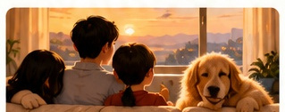 A family sharing a quiet evening together